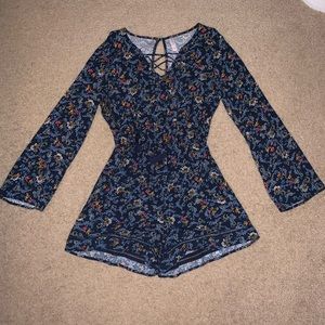 Long Sleeve Blue Flower Romper